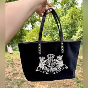 Y2K Juicy Couture Vintage Black Velour Tote Bag Pammy Purse Like New!